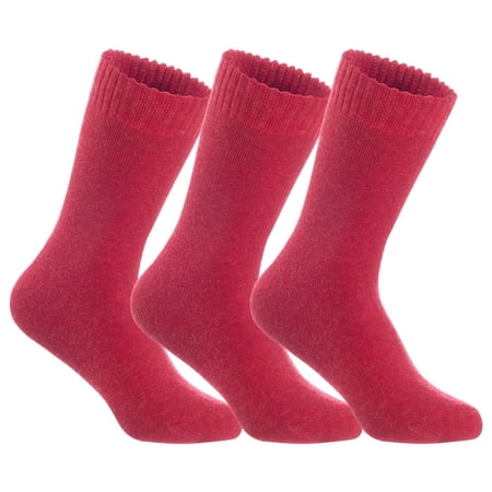 Lian LifeStyle Men's 3 Pairs Ultralight Breathable Wool Crew Socks. High Performance and Extra Comfortable LK0602 Size 6-9 Red