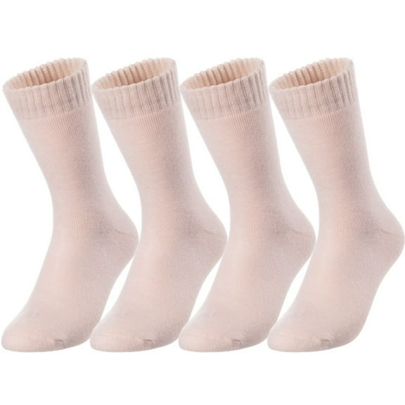 Lian LifeStyle Men's 4 Pairs Extra Thick Wool Blend Socks Plain Color Size 9-11(Beige)