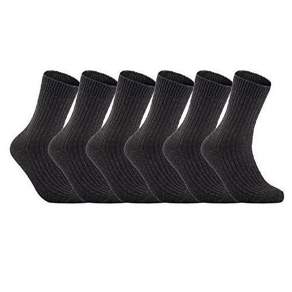 Lian LifeStyle Men's 6 Pairs Knitted Wool Crew Socks One Size 8-11 Black
