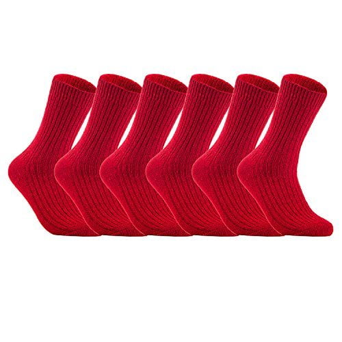 Lian LifeStyle Men's 6 Pairs Knitted Wool Crew Socks One Size 8-11 Red