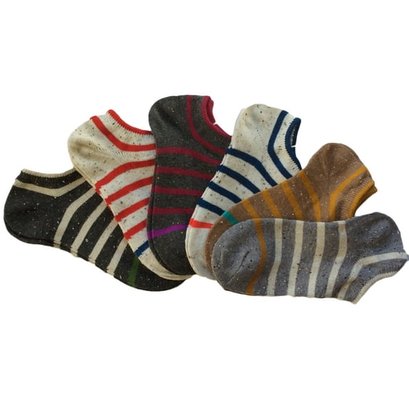 Lian LifeStyle Men's 6 Pairs Low Cut Cotton Socks Striped Size 6-9