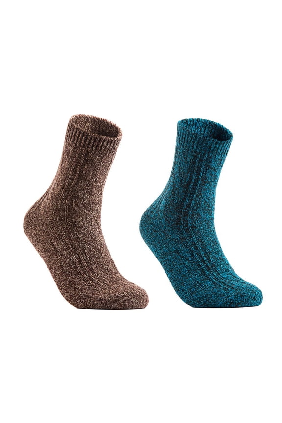 Perfect Fit Women's 2 Pair's Wool Crew Socks For Healthy Feet. Cozy, Cute, and Comfortable Size 6-9 HR1613, Color Brown, Blue