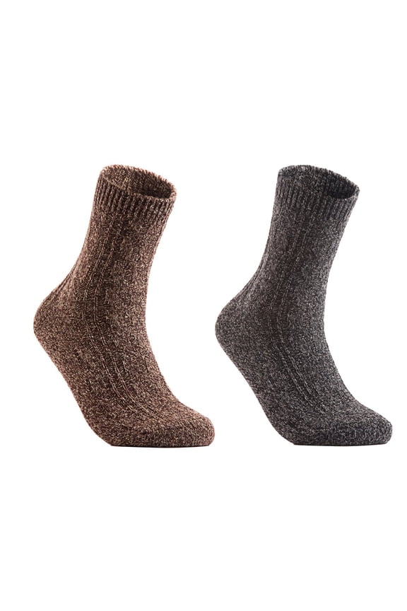 Perfect Fit Women's 2 Pair's Wool Crew Socks For Healthy Feet. Cozy, Cute, and Comfortable Size 6-9 HR1613, Color Brown, Dark Grey