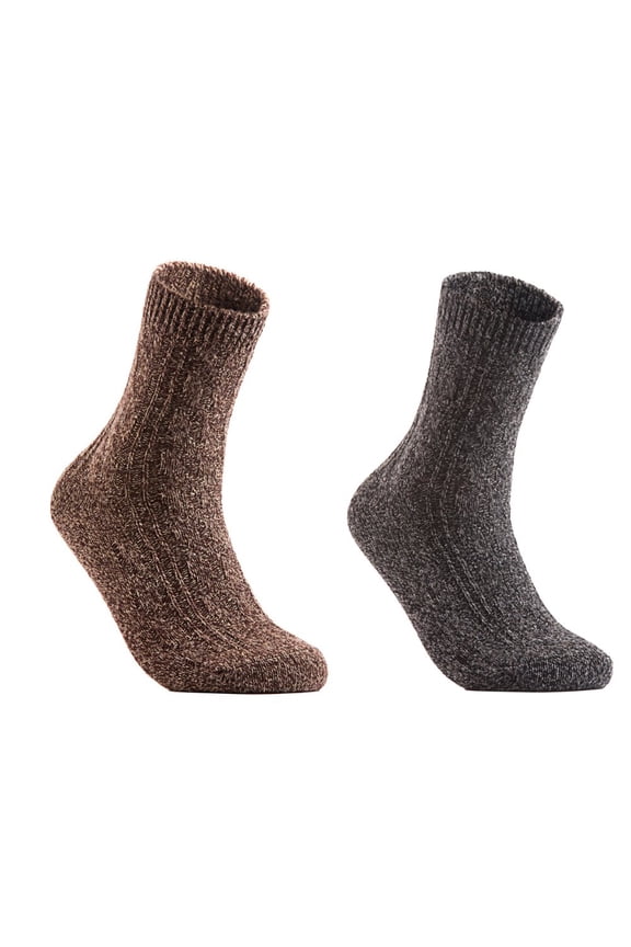 Perfect Fit Women's 2 Pair's Wool Crew Socks For Healthy Feet. Cozy, Cute, and Comfortable Size 6-9 HR1613, Color Brown, Grey