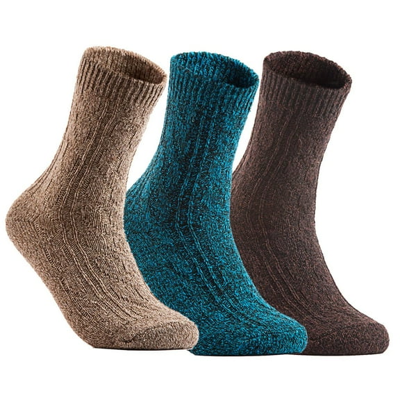 Lian LifeStyle Perfect Fit Women's 3 Pair's Wool Crew Socks For Healthy Feet. Cozy, Cute, and Comfortable Size 6-9 HR1613, Color Tan, Blue, Coffee