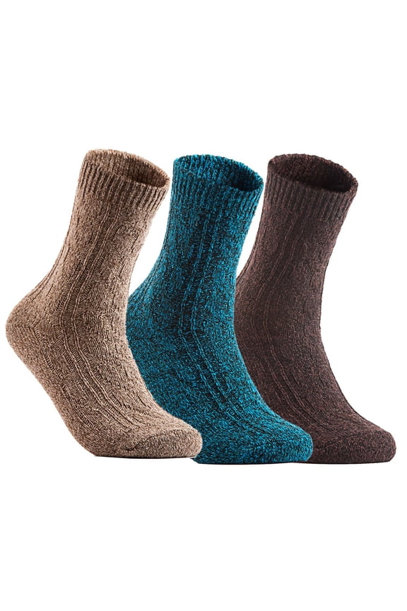 Perfect Fit Women's 3 Pair's Wool Crew Socks For Healthy Feet. Cozy, Cute, and Comfortable Size 6-9 HR1613, Color Tan, Blue, Coffee