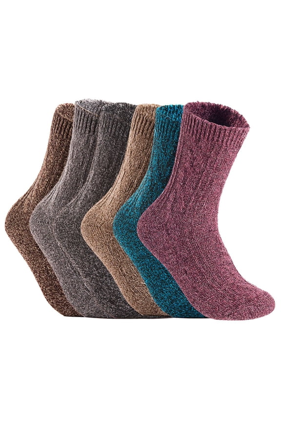 Perfect Fit Women's 6 Pair's Wool Crew Socks For Healthy Feet. Cozy, Cute, and Comfortable Size 6-9 HR1613, Color Brown, Grey, Dark Grey, Tan, Blue, Wine