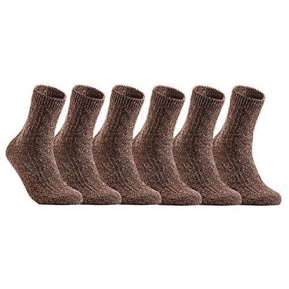 Lian LifeStyle Perfect Fit Women's 6 Pairs Wool Crew Socks For Healthy Feet. Cozy, Cute, and Comfortable Size 6-9 HR1613 Brown