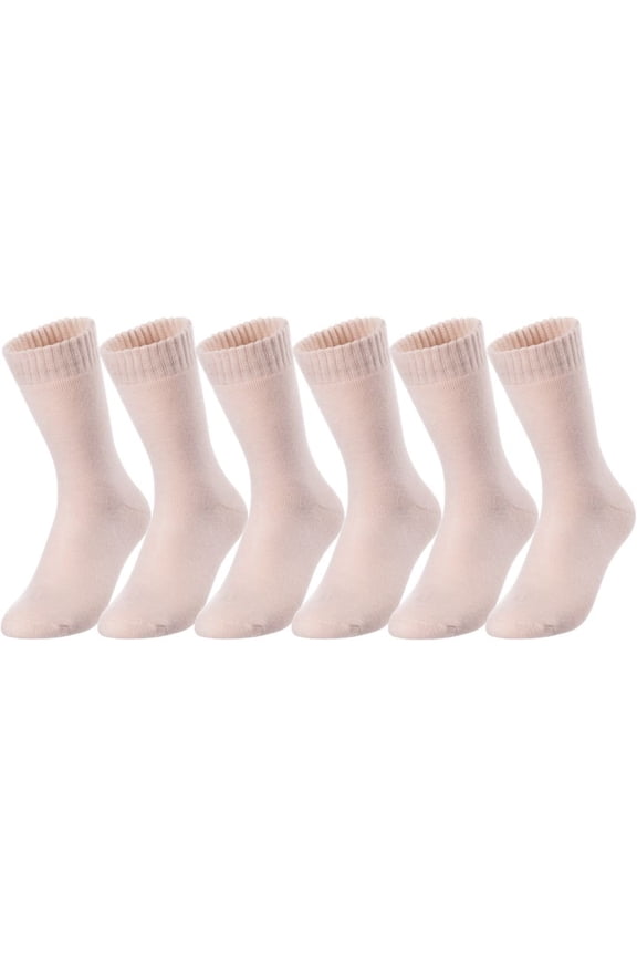 Perfect Fit, and Cozy Women's 6 Pairs Wool Blend Crew Socks For Healthy Feet With A Wide WD Plain Size 6-9Beige