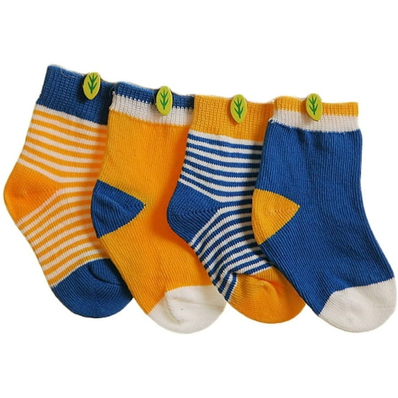 Lian LifeStyle Premium, Cool, And Fun Children's 4 Pairs Lightweight and Effective Cotton Crew Socks Size 12M-36MYellow Blue