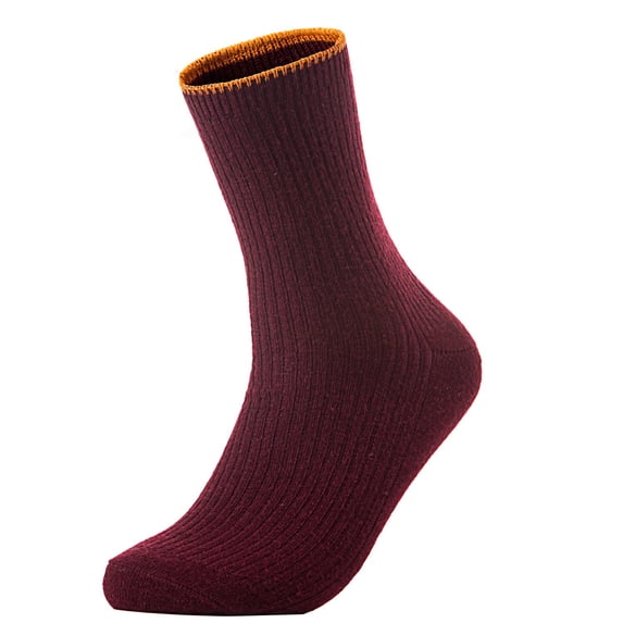 Lian LifeStyle Women's 1 Pair Cute Perfect Fit Wool Crew Socks, HR1612, Size 6-9, Color Wine