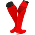thumbnail image 1 of Lian LifeStyle Women's 1 Pair Knee High Athletic Sports Socks Size M XL0026-06(Red w/Black Strip), 1 of 2