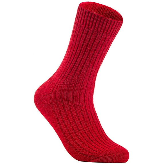 Lian LifeStyle Women's 1 Pair Knitted Wool Crew Socks One Size 7-10 (Red)