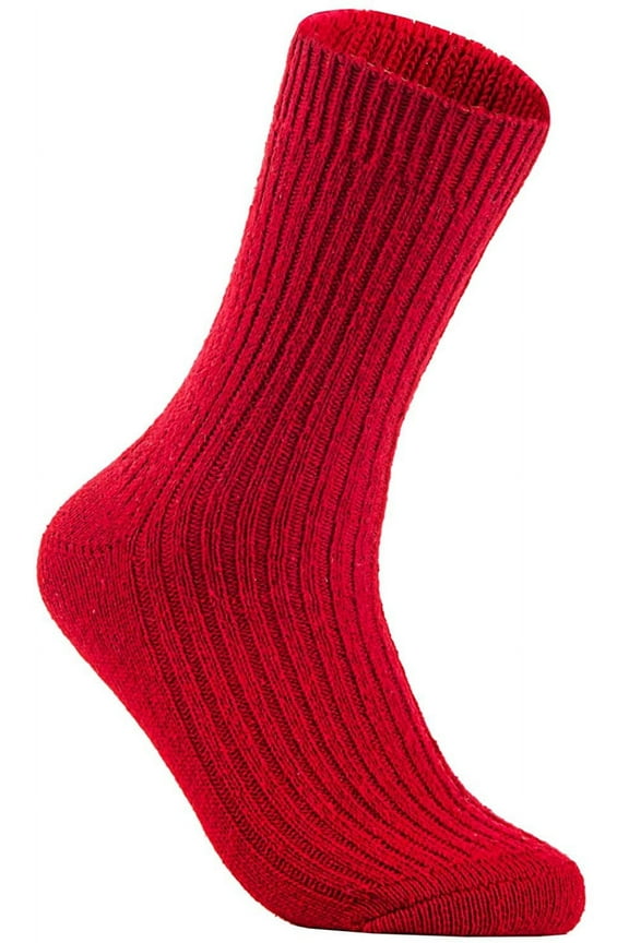 Women's 1 Pair Knitted Wool Crew Socks One Size 7-10 (Red)