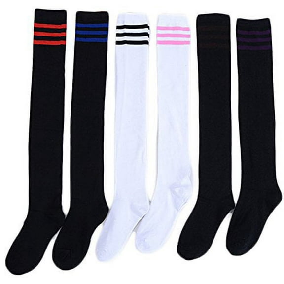 Lian LifeStyle Women's 1 Pair Over-the-Knee Cotton Socks Size 4.5-8.5(Coffee Strip)