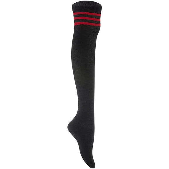 Lian LifeStyle Women's 1 Pair Over-the-Knee Cotton Socks Size 4.5-8.5(Red Strip)