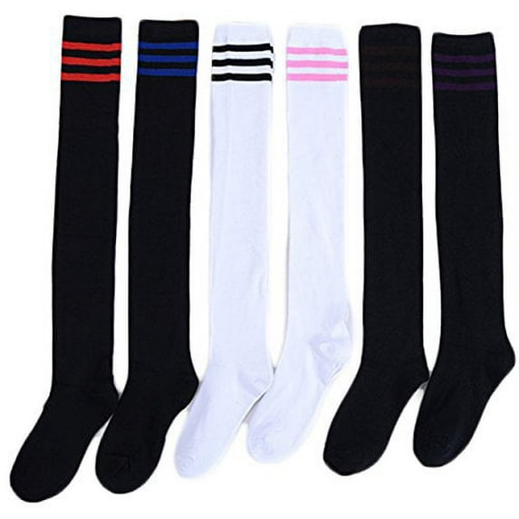 Lian LifeStyle Women's 1 Pair Over-the-Knee Cotton Socks Size 4.5-8.5(Red Strip)