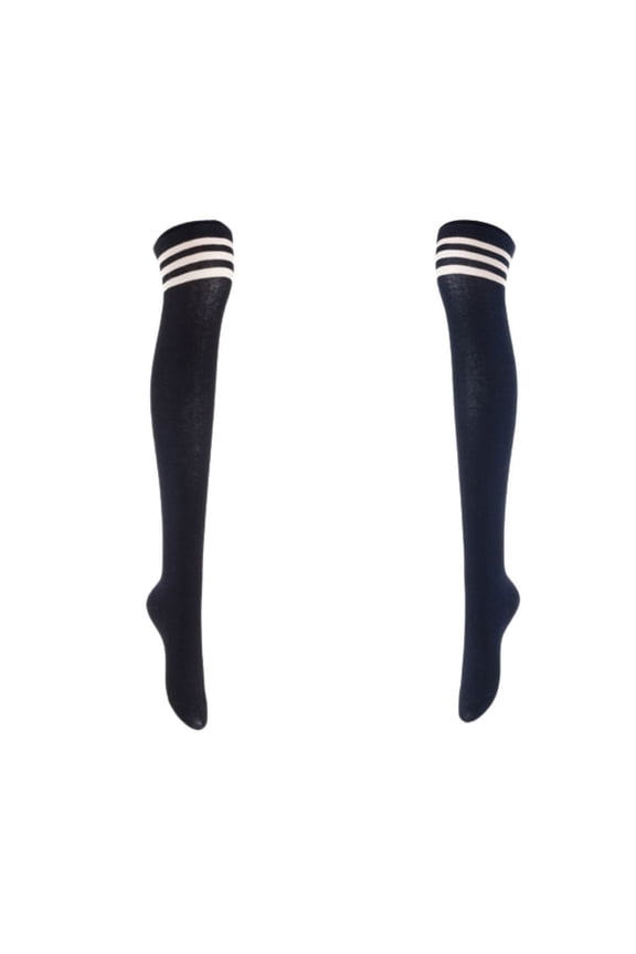 Women's 2 Pairs Adorable Comfortable Soft Thigh High Over Knee High Cotton Socks Size 6-9 L1022 Black,Navy