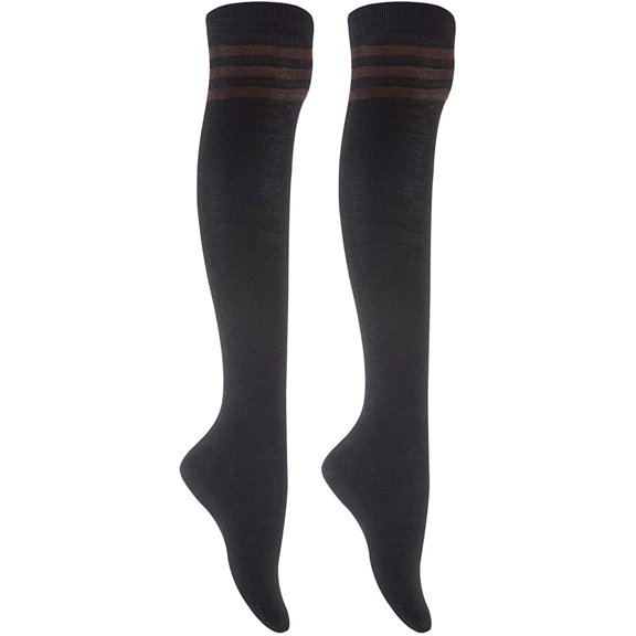 Lian LifeStyle Women's 2 Pairs Adorable, Fashionable and Ultra-Soft Thigh High Cotton Socks for everyday relaxed feet RX Size 6-9 (Coffee Strip)2P5