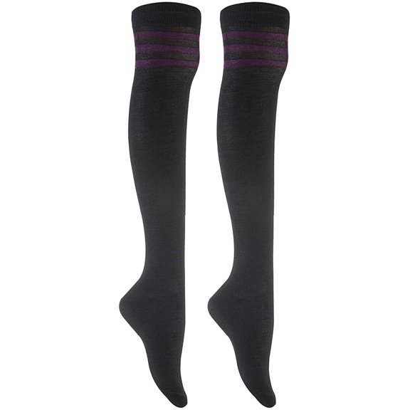 Lian LifeStyle Women's 2 Pairs Adorable, Fashionable and Ultra-Soft Thigh High Cotton Socks for everyday relaxed feet RX Size 6-9 (Purple Strip)2P8