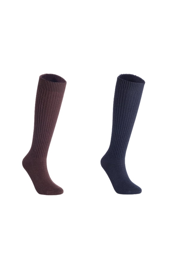 Women's 2 Pairs Exceptional Knee High Wool Boot Socks FS05 Size 6-9 Brown,Navy