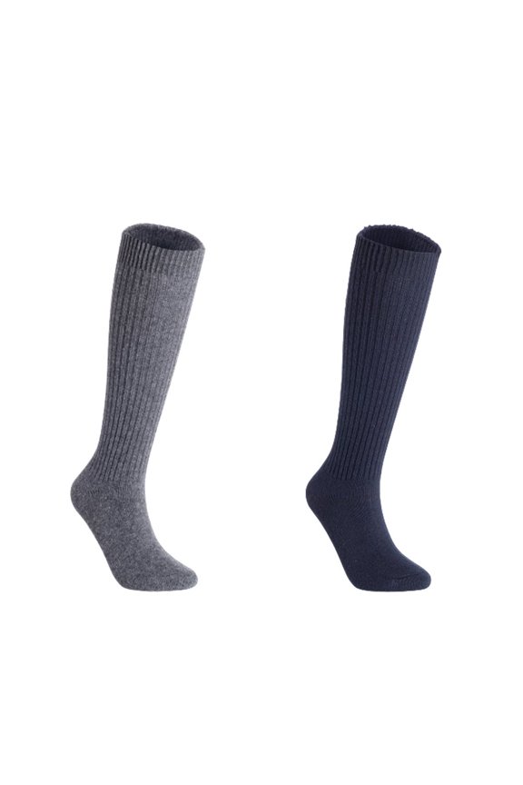 Women's 2 Pairs Exceptional Knee High Wool Boot Socks FS05 Size 6-9  Grey,Navy