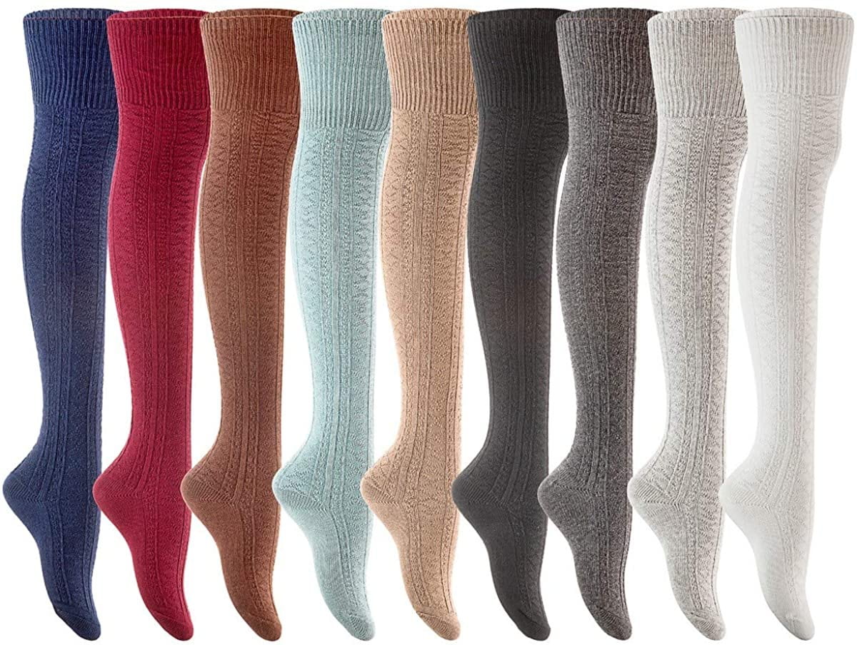 Lian LifeStyle Women's 2 Pairs Fashion Thigh High Cotton Socks Over ...