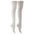 thumbnail image 1 of Lian LifeStyle Women's 2 Pairs Super Comfortable And Fashionable Thigh High Cotton Socks for everyday relaxed feet LW1025 Size 6-9 Cream+Grey, 1 of 2