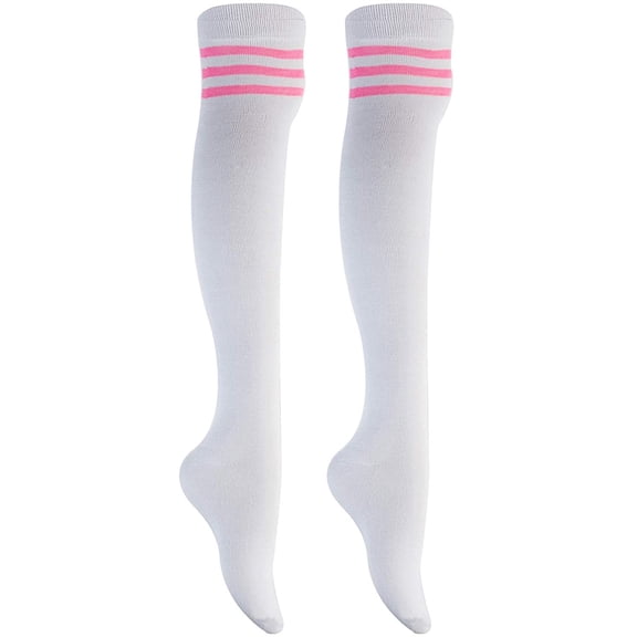 Lian LifeStyle Women's 2 PairsAdorable, Fashionable and Ultra-Soft Thigh High Cotton Socks for everyday relaxed feet RX Size 6-9 (Pink Strip)2P6