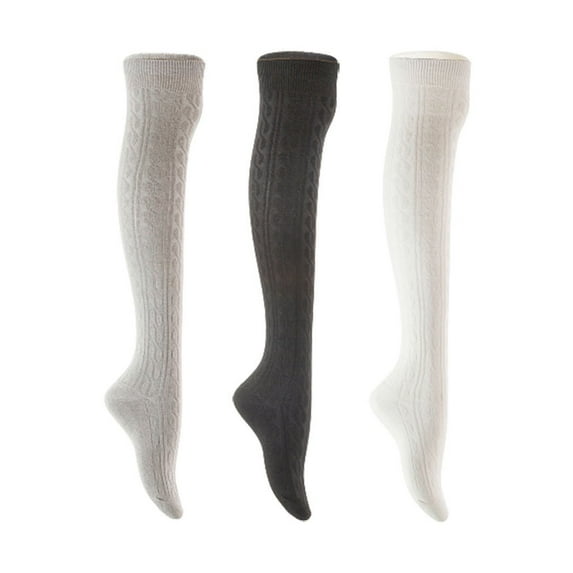 Lian LifeStyle Women's 3 Pair Adorable Comfortable Soft Thigh High Over Knee High Cotton Socks Size 6-9 L1024 Light Grey,Black,White