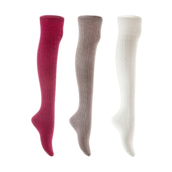 Lian LifeStyle Women's 3 Pair Adorable Comfortable Soft Thigh High Over Knee High Cotton Socks Size 6-9 L1024 Wine,Dark Grey,White