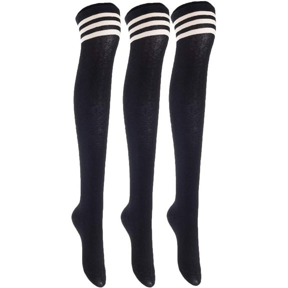 Lian LifeStyle Women's 3 Pairs Adorable Comfortable Soft Thigh High Over Knee High Cotton Socks Size 6-9 L1022Black