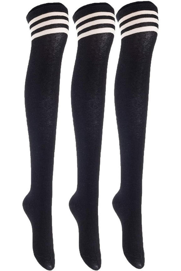 Lian LifeStyle Women's 3 Pairs Adorable Comfortable Soft Thigh High Over Knee High Cotton Socks Size 6-9 L1022Black