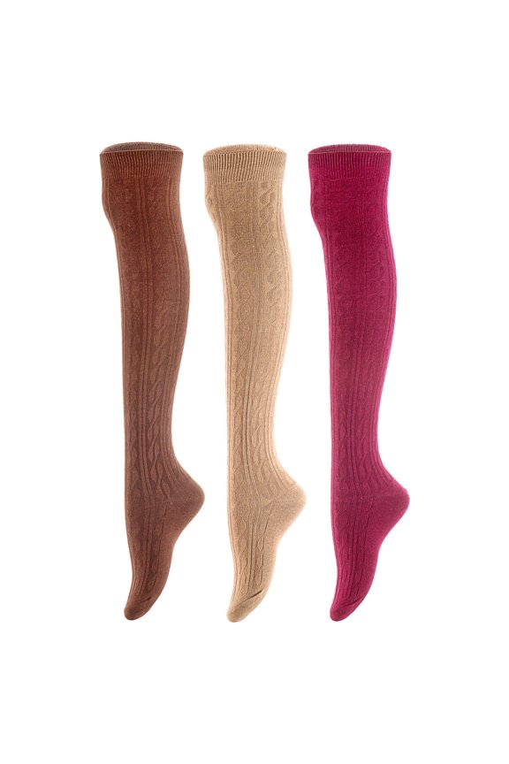 Women's 3 Pairs Adorable Comfortable Soft Thigh High Over Knee High Cotton Socks Size 6-9 L1024 Coffee,Beige,Wine