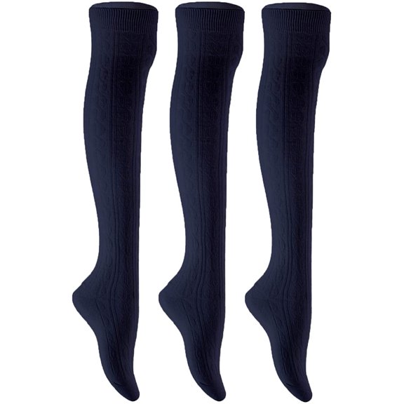 Lian LifeStyle Women's 3 Pairs Adorable Comfortable Soft Thigh High Over Knee High Cotton Socks Size 6-9 L1024Navy
