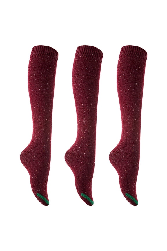 Lian LifeStyle Women's 3 Pairs Cute High Knee Cotton Socks, Cozy Fluffy Fancy with a Wide Color and Size Range Size 6-9 L158212(Wine)