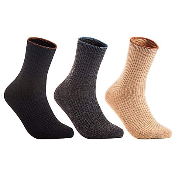 Lian LifeStyle Women's 3 Pairs Cute, Perfect Fit, Cozy Wool Crew Socks With a Wide HR1612 Size 6-9 Black, Dark Grey, Beige