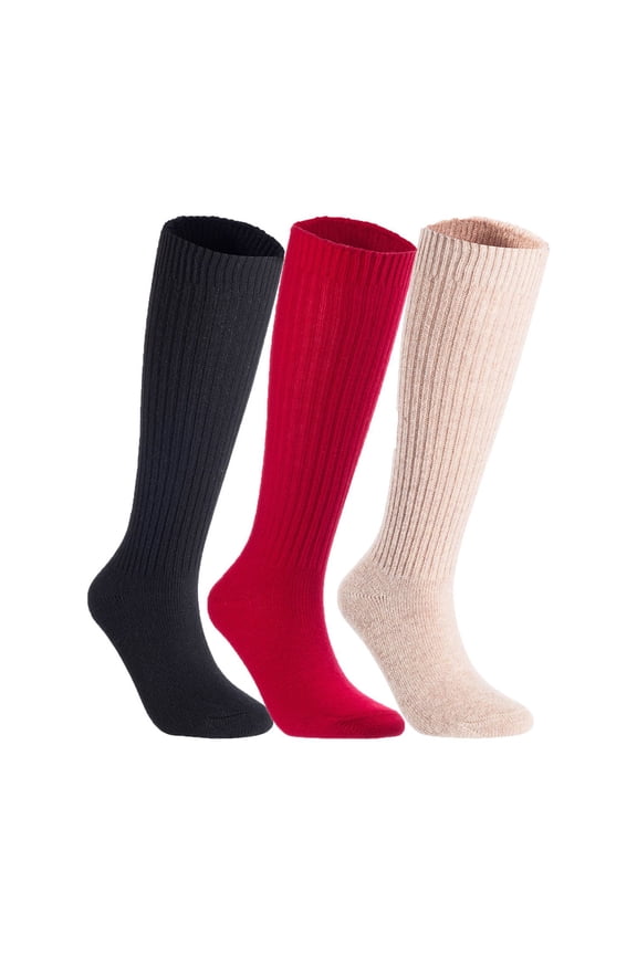 Women's 3 Pairs Exceptional Non slip, Cozy and Cool Knee High Wool Socks LFS05 Size 6-9 (Black, Red, Beige)