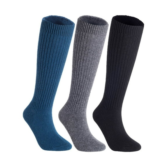 Lian LifeStyle Women's 3 Pairs Exceptional Non slip, Cozy and Cool Knee High Wool Socks LFS05 Size 6-9 (Blue, Grey, Black)