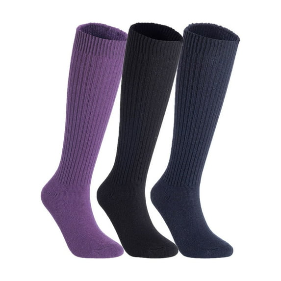 Lian LifeStyle Women's 3 Pairs Exceptional Non slip, Cozy and Cool Knee High Wool Socks LFS05 Size 6-9 (Purple, Black, Navy)
