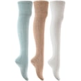thumbnail image 1 of Lian LifeStyle Women's 3 Pairs Fashionable, and Ultra-Soft Thigh High Natural Cotton Socks L1025 Size 6-9Cream,Beige,Blue, 1 of 4