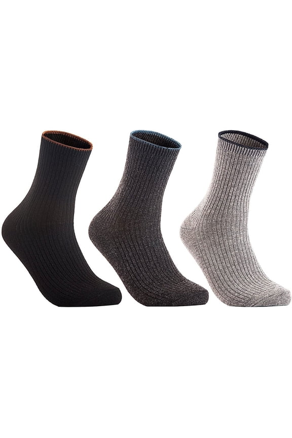 Women's 3 Pairs Wool Blend Socks HR1612 Casual Solid Size 6-9 (Black, Dark Grey, Grey)