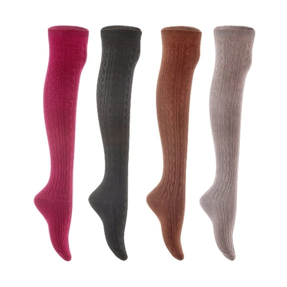 Lian LifeStyle Women's 4 Pair Adorable Comfortable Soft Thigh High Over Knee High Cotton Socks Size 6-9 L1024 Wine,Black,Coffee,Dark Grey