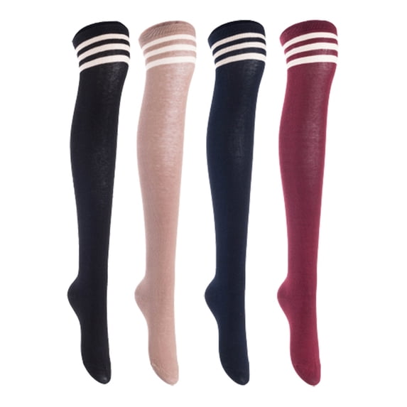 Lian LifeStyle Women's 4 Pairs Adorable Comfortable Soft Thigh High Over Knee High Cotton Socks, Size 6-9, JMYP1022 Black, Khaki, Navy, Wine