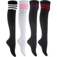 thumbnail image 1 of Lian LifeStyle Women's 4 Pairs Adorable, Fashionable Thigh High Cotton Socks for everyday relaxed feet LWRX Size 6-9 Red,Purple,Pink,White Strip, 1 of 4