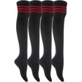thumbnail image 1 of Lian LifeStyle Women's 4 Pairs Adorable, Fashionable and Ultra-Soft Thigh High Cotton Socks for everyday relaxed feet LWRX Size 6-9 Red Strip, 1 of 6