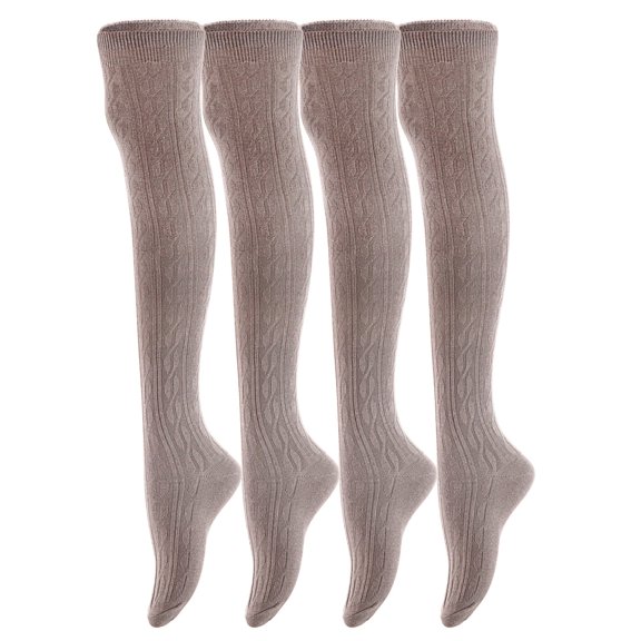 Lian LifeStyle Women's 4 Pairs Adorable, Fashionable, and Ultra-Soft Thigh High Natural Cotton Socks LW1024 Size 6-9 Dark Grey