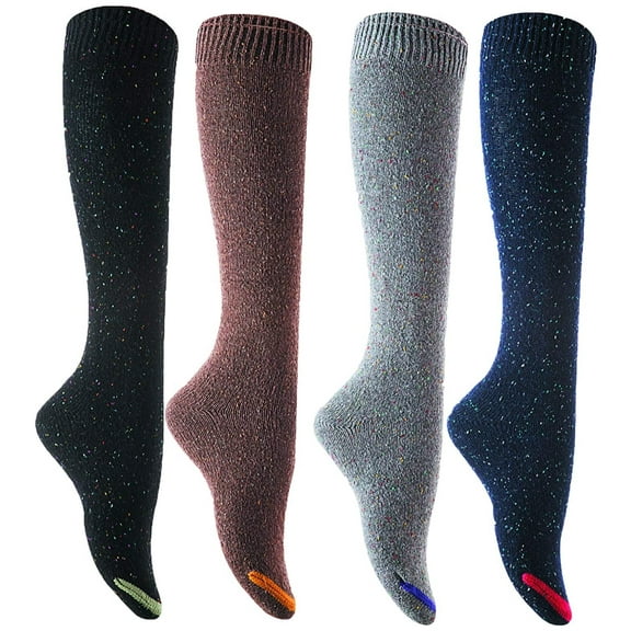 Lian LifeStyle Women's 4 Pairs Awesome, Breathable, Fancy and Cozy Knee High Cotton Boot Socks HR158212 Size 6-9 4P4C2 Black,Grey,Coffee,Navy