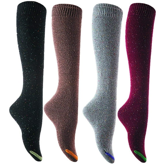 Lian LifeStyle Women's 4 Pairs Awesome, Breathable, Fancy and Cozy Knee High Cotton Boot Socks LW158212 Size 6-9 4P4C2 No Navy