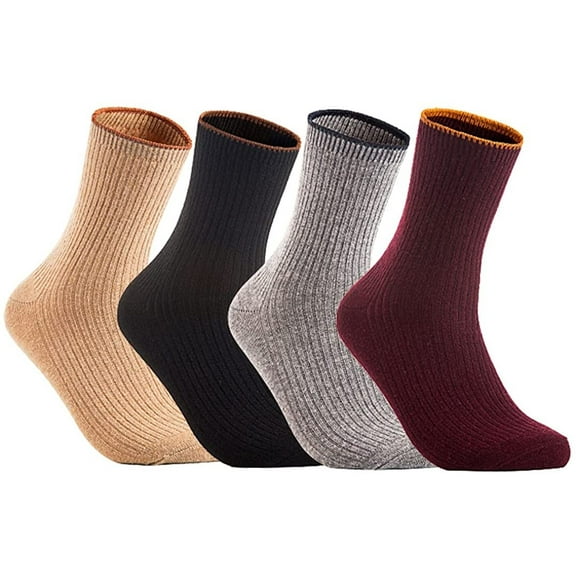 Lian LifeStyle Women's 4 Pairs Cute & Comfortable Wool Crew Socks Size 6-9 HR1612, Color Beige, Black, Grey, Wine